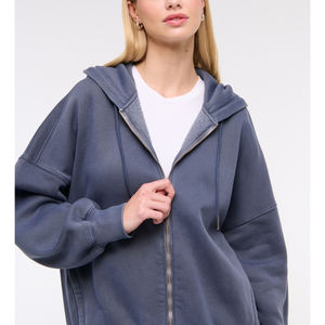 เสื้อฮู้ดแขนยาวแบบมีซิปของผู้หญิงเสื้อมีฮู้ดรุ่นเฮฟวี่เวทเสื้อผ้าฝ้าย500GSM - Product Image 4