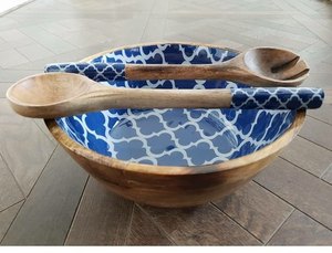 Cuenco de madera con estampado hecho a mano para ensalada, cuchara para servir comida, cocina, HOTEL, fábrica directa de la INDIA - Product Image 2