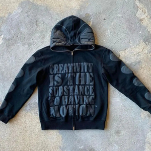 Sweat à capuche surdimensionné français haut de gamme avec logo personnalisé 100% coton Impression bouffante de haute qualité Zip intégral Hiver Impression thermique brodée - Product Image 1