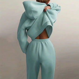 Ensemble de survêtement de sport personnalisé avec broderie, ensemble de survêtement pour femmes, deux pièces, pantalon de survêtement et sweat-shirt, ensemble de jogging - Product Image 4