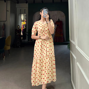 Lancai mujeres elegante Maxi Wrap vestido de alta calidad de manga larga con estampado Floral Casual botón frontal para fiestas y ropa informal - Product Image 2