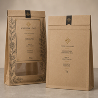 Pochette en papier kraft personnalisée de luxe avec fenêtre et fermeture magnétique pour emballage alimentaire 3,5g 7g Sac laminé compostable