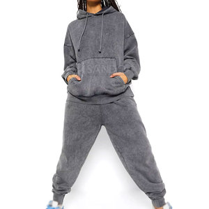 Chándal de lavado ácido con logotipo personalizado para mujer de talla grande Material duradero Patrón sólido Estilo informal para uso en invierno al aire libre - Product Image 1