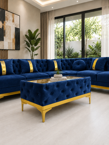 Sofá Seccional Acolchado de Lujo, Sofá Esquinero Azul Marino, Muebles Modernos para Sala de Estar Tapizados en Terciopelo, Fabricante de Sofás Personalizados - Product Image 2