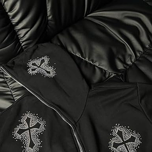 Sweat à capuche zippé surdimensionné pour homme en molleton 100% coton épais, avec logo personnalisé brodé de strass et sérigraphié, délavé à l'acide et effet soleil. - Product Image 2