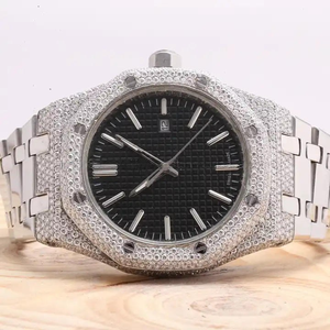 นาฬิกาข้อมือดีไซน์ใหม่ล่าสุด หน้าปัดทรงกลมสีดำ ประดับเพชรโมอิสซาไนต์ สำหรับผู้ชายและผู้หญิง  แบบฝังเพชรเต็มเรือน  แบรนด์หรู สีเงิน - Product Image 2