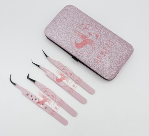 Pince à cils en acier inoxydable rose clair avec outil de beauté à poignée en diamant noir pour emballage durable avec logo de marque privée - Product Image 1