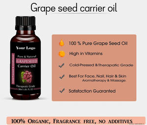 100% Pure Natural Cold Pressed Grapeseed <b>Carrier</b> <b>Oil</b> Vitis Vinifera Aromatherapy <b>Oil</b> Wholesale Packaging Private Label Raw Seeds - Product Image 3