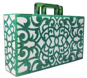 Elegant Green and <b>White</b> Resin Wedding Clutch <b>Bag</b> with Beaded Handle and Metal Frame for Bridal and <b>Evening</b> Occasions - Product Image 3