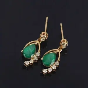 925 <b>Silver</b> Vintage Style <b>Heart</b> Cut Moissanite Diamond Green Emerald Drop/Dangle <b>Earrings</b> Stone Fine Dangle <b>Earrings</b> - Product Image 1
