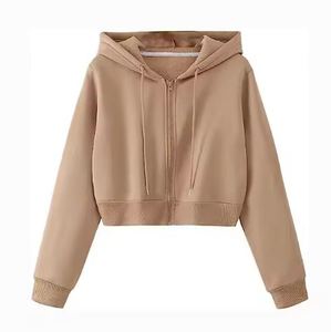 Vente en gros personnalisé 60% polyester 40% coton French Terry respirant Crop Top Sweat à capuche Sweat à capuche pour femme avec fermeture éclair complète - Product Image 1