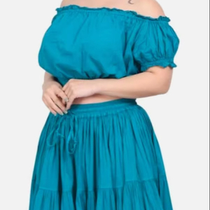 Falda gitana de danza del vientre de algodón sólido de 25 yardas para mujer, verde azulado con técnica teñida lisa, Top corto, estilo informal - Product Image 1