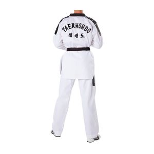 Venta al por mayor Material Arts Training Gi logotipo personalizado cuello negro Taekwondo uniforme personalizado algodón duradero Taekwondo Doboks - Product Image 3