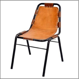 Modern Industrial & <b>Vintage</b> Iron Genuine Leather Stackable Dining <b>Chair</b> for Apartment Home Bar Workshop Warehouse Bedrooms - Product Image 4