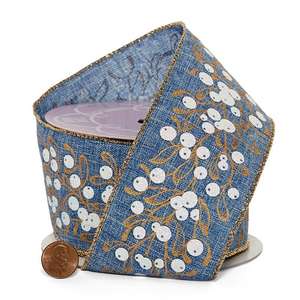 Solid Color Berries Blue <b>Wire</b> <b>Ribbon</b> Sparkling Floral Design for Christmas Birthday Halloween Wedding Decor Polyester Metallic - Product Image 3