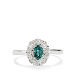 Bague en tourmaline turquoise, pierre précieuse zircon blanc turquoise 0,57 carat 11x9mm, 19 pierres, argent sterling 925, pierre de naissance d'octobre, tourmaline - Product Image 3