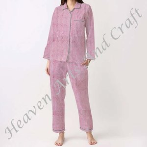 Conjunto de pijama de manga larga Hippie bohemio para mujer, algodón indio, Primavera/Verano, Floral/personaje/letra/patrón/vacaciones/patrón de árbol de coco - Product Image 5