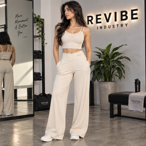 Ensemble deux pièces côtelé pour femme : Crop top à double bretelle et pantalon large taille haute – Vêtements de sport OEM, marque privée, vente en gros - Product Image 1