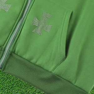 Sudadera con capucha con cordón de diamantes de imitación bordada con cremallera completa de Color sólido hecha a medida, ropa de calle cómoda para las estaciones de invierno, sudaderas con capucha - Product Image 3