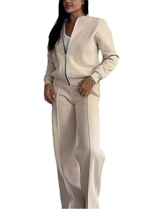 100% algodón, venta al por mayor, chándales de mujer transpirables de diseño elegante con cremallera informal personalizada, conjunto de 2 piezas - Product Image 6