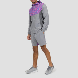 ชุดวอร์มกันลมสองชิ้นแบบสั้นสำหรับผู้ชายแจ็คเก็ตไนลอนโพลีเอสเตอร์แบบรูดซิปทำจากกระดุมสั่ง - Product Image 3