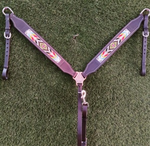 เครื่องมือทางเรขาคณิตด้วยหินหลากสีซ้อนทับหนังแท้กรงม้า แฟนซีคอปกม้า ปลอกคอหัวม้า - Product Image 3