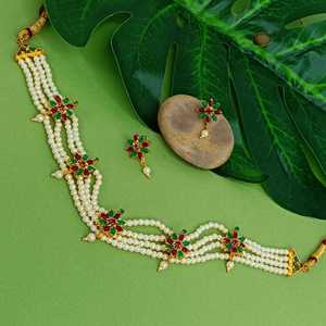 Bijoux fantaisie plaqué or rose vert CZ pierre perle mariée mariage collier tour de cou collier boucles d'oreilles ensemble pour les femmes - Product Image 2