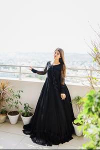Dernier modèle FATEMA FASHION, Salwar Kameez en Georgette à franges avec dentelle, avec Dupatta, séchage rapide, noir, pour les fêtes, toutes saisons - Product Image 2