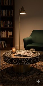 Table basse ronde élégante en os incrusté, faite à la main, écologique, moderne, imperméable et légère pour la maison et le bureau - Product Image 4