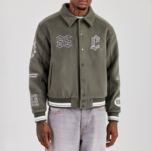 Chaqueta Varsity con Letras Bordadas, Cuello Byron, Cuerpo y Mangas de Lana, Estilo Urbano para Hombre - Product Image 1