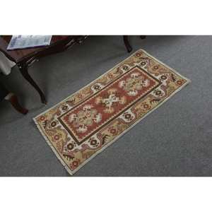 พรมขนสัตว์3.4ft สีเบจสีน้ำตาลคลาสสิกขนาด1.7 x ดีไซน์แบบตุรกีเย็บปะติดปะต่อกันสำหรับทางเข้าห้องนั่งเล่นหรือห้องนอน - Product Image 2