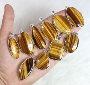 Oeil de tigre brun étincelant multi forme lunette réglage Cabochon 925 argent Sterling plaqué alliage fait à la main pendentif à la mode - Product Image 5