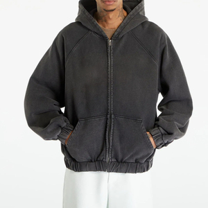 Sweat à capuche surdimensionné vintage délavé à l'acide pour hommes 100% coton éponge française avec broderie 3D personnalisée couleur unie approvisionnement ODM - Product Image 1