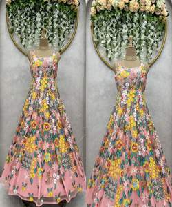 Diseñador Georgette bordado secuencia trabajo Salwar kameez traje de fiesta precio al por mayor Ropa Étnica - Product Image 1