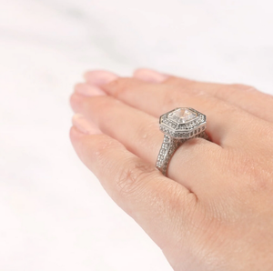 Conjunto de bisel Asscher Cut Halo Vintage Moissanite Ring Mujeres Anillo de plata esterlina Moissanite Nuevo diseño Anillo para mujeres - Product Image 4