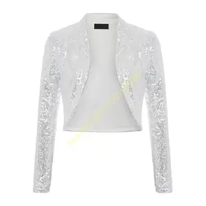 Women's Sequin Jackets Bolero Shrug - Long Sleeve Open Front Sparkling Sequins Short Coats For Stylish Female Outfits