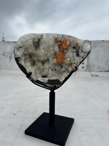Natural White Apophyllite Crystal Cluster with Orange Stilbite Mineral Specimen Healing Stone Home Decor Display <b>Stand</b> single <b>pc</b> - Product Image 4