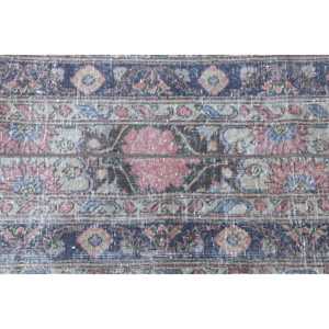 Alfombra Turca Vintage de Lana, 2x12.4 pies (62x379 cm), Azul con Diseño de Parches, Respaldo de Látex Ecológico - Product Image 5