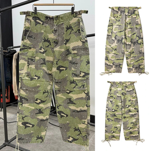 Custom Vintage Wide <b>Leg</b> Oversize Baggy Flared <b>Pants</b> Camouflage Multi Pockets Rhinestone Crystal Camo Cargo <b>Pants</b> Men - Product Image 4