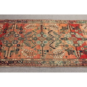 Tapis turc vintage, petit tapis de 3,4 x 9,8 pieds, tapis géométrique orange et vert - Product Image 3