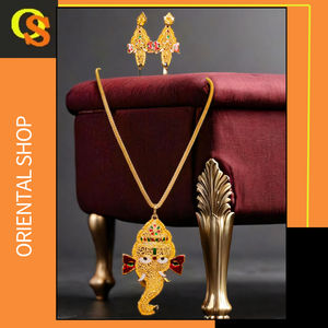 <b>Elephant</b> Shaped <b>Necklace</b> Earrings Set with 22Ct Gold Plated Unique <b>Necklace</b> Earrings Set For Women Wear Jewelry - Product Image 3