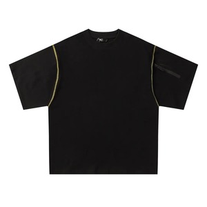 T-shirt Boxy à col montant et coupe noire pour hommes, jersey court surdimensionné, respirant, teint à l'acide, de grande taille - Product Image 2