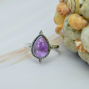 Améthyste violette 925 bague en argent Sterling bijoux faits à la main forme de poire février pierre de naissance cadeau pour anniversaire - Product Image 3