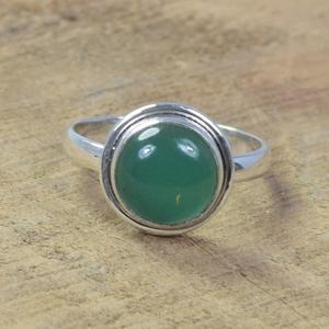 Anillo hecho a mano de Plata de Ley 925, ajuste de bisel de piedras preciosas de ónix verde Natural, anillo fino clásico perfecto para compromiso de boda - Product Image 1