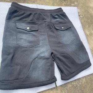 Short de jogging en molleton de coton lavé à l'acide pour hommes 100% Vêtements de rue décontractés confortables avec ceinture élastique et motif solide - Product Image 5