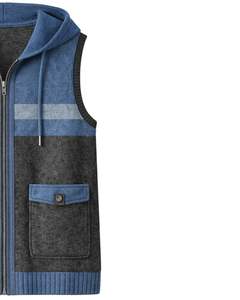 Gilet sans manches en tricot à capuche personnalisé pour homme, bleu et anthracite, mélange de laine et d'acrylique, fermeture éclair, veste décontractée d'hiver - Product Image 4