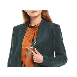 Calvin Klein Women's Open-Front Reversible <b>Suede</b> Topper <b>Jacket</b> Solid Green Size XL Quilted Lapel Collar Autumn Season Short - Product Image 2