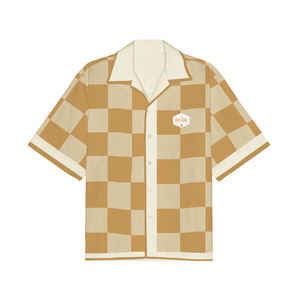 Nouveau gros hommes été tendance à manches courtes américain rétro contrasté Plaid col cubain chemise décontractée - Product Image 5