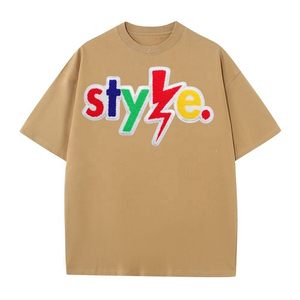 Camisetas de manga corta de gran tamaño con lavado ácido para hombre, ropa de verano de algodón 100% con bordado de chenilla - Product Image 4