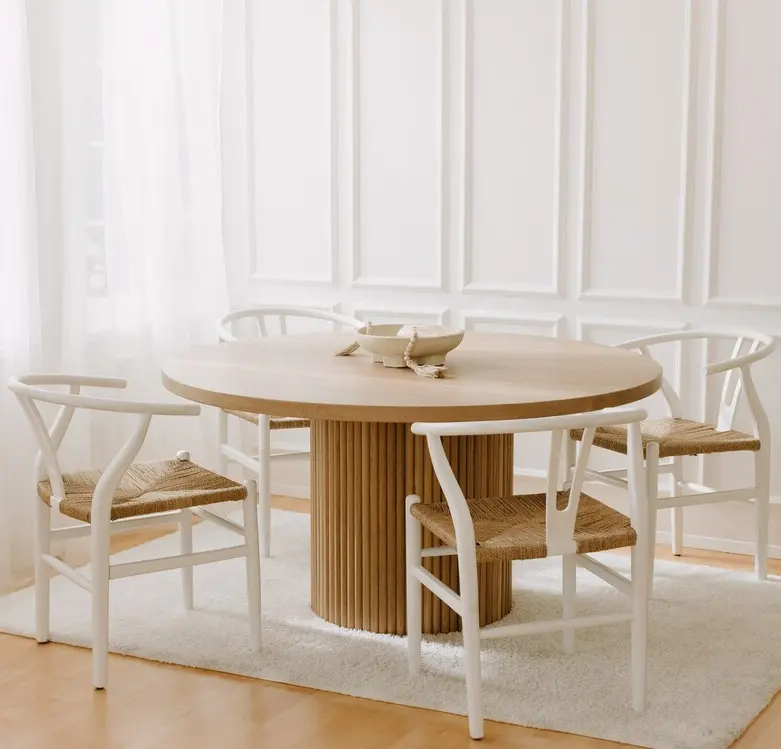 Estilo simple forma redonda personalizar material de madera mesa de comedor moderna mesa de comedor para comedor